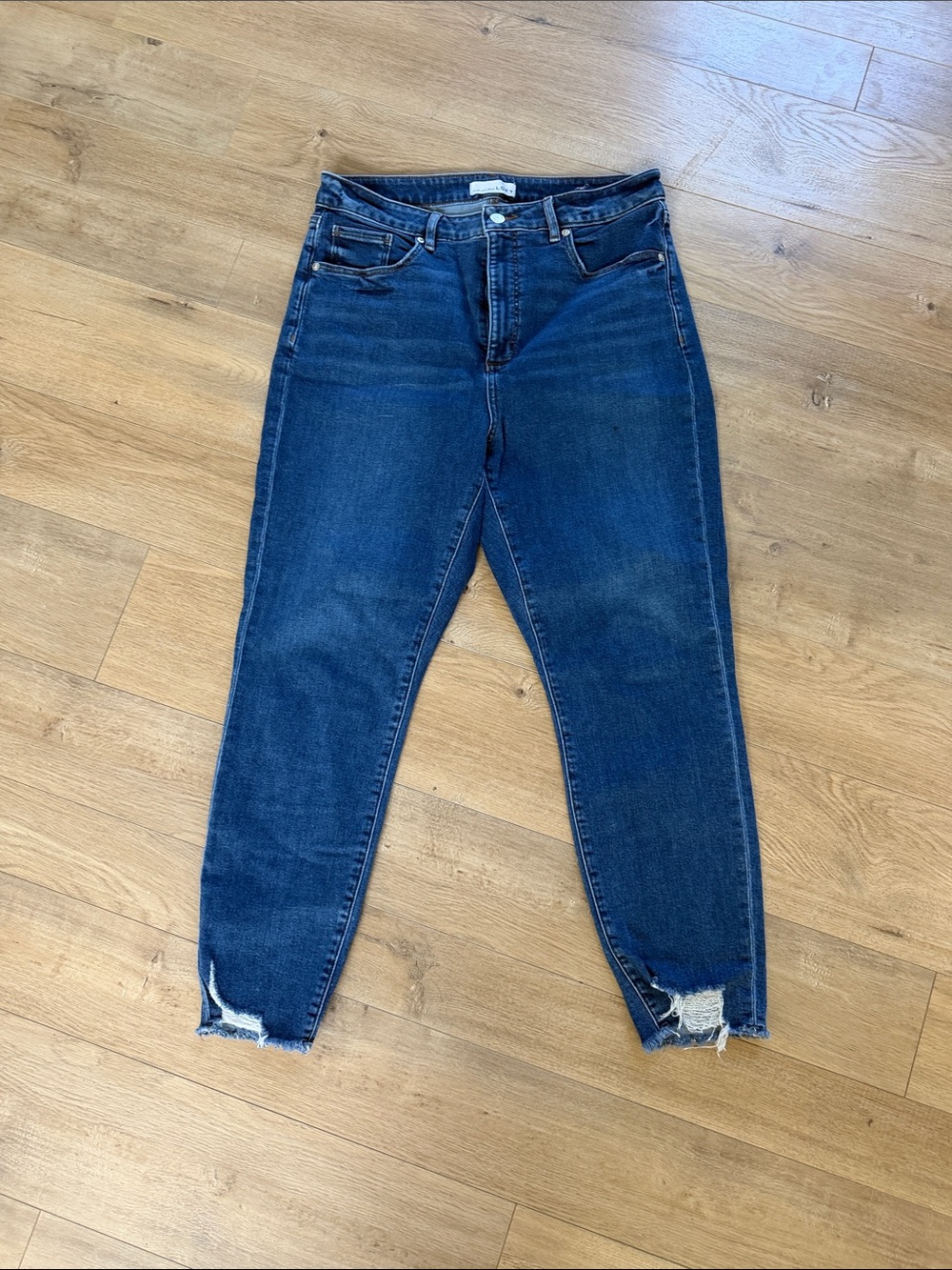 LOFT Dark Blue Cropped Distressed Hem Jeans